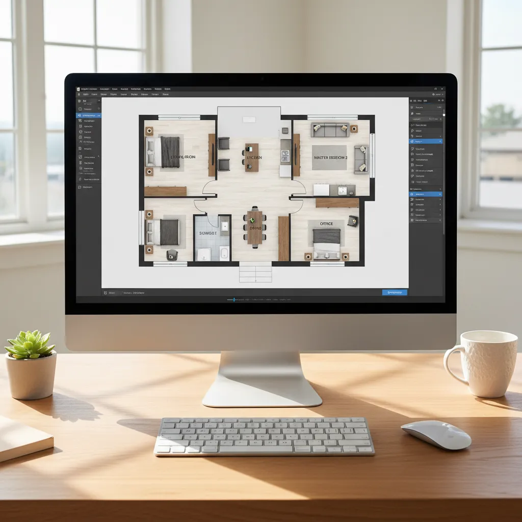 Plano digital de una vivienda diseñado en una aplicación de planificación de casas