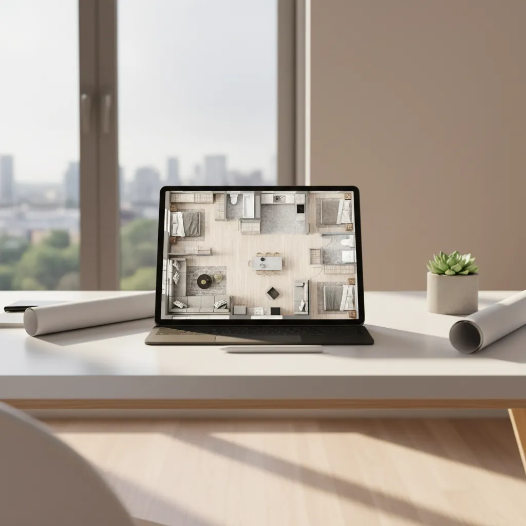 Plano digital de vivienda con distribución de habitaciones