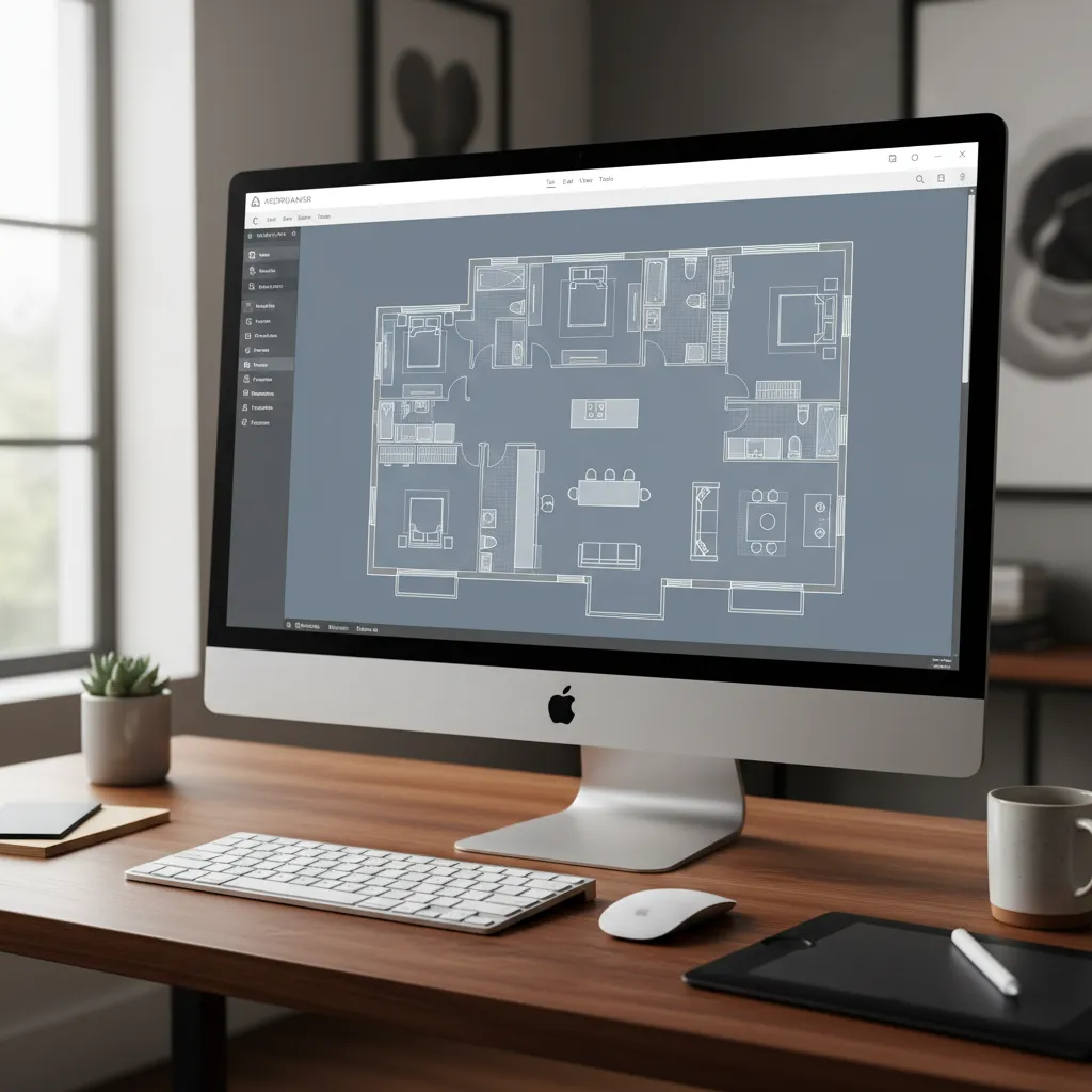 Interfaz digital mostrando diseño de plano de casa en 2D con habitaciones etiquetadas