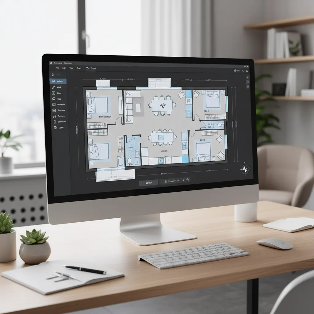 Interfaz de software mostrando plano de casa con habitaciones