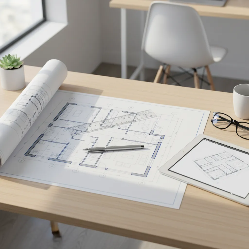 Plano arquitectónico de vivienda utilizado en diseño interior