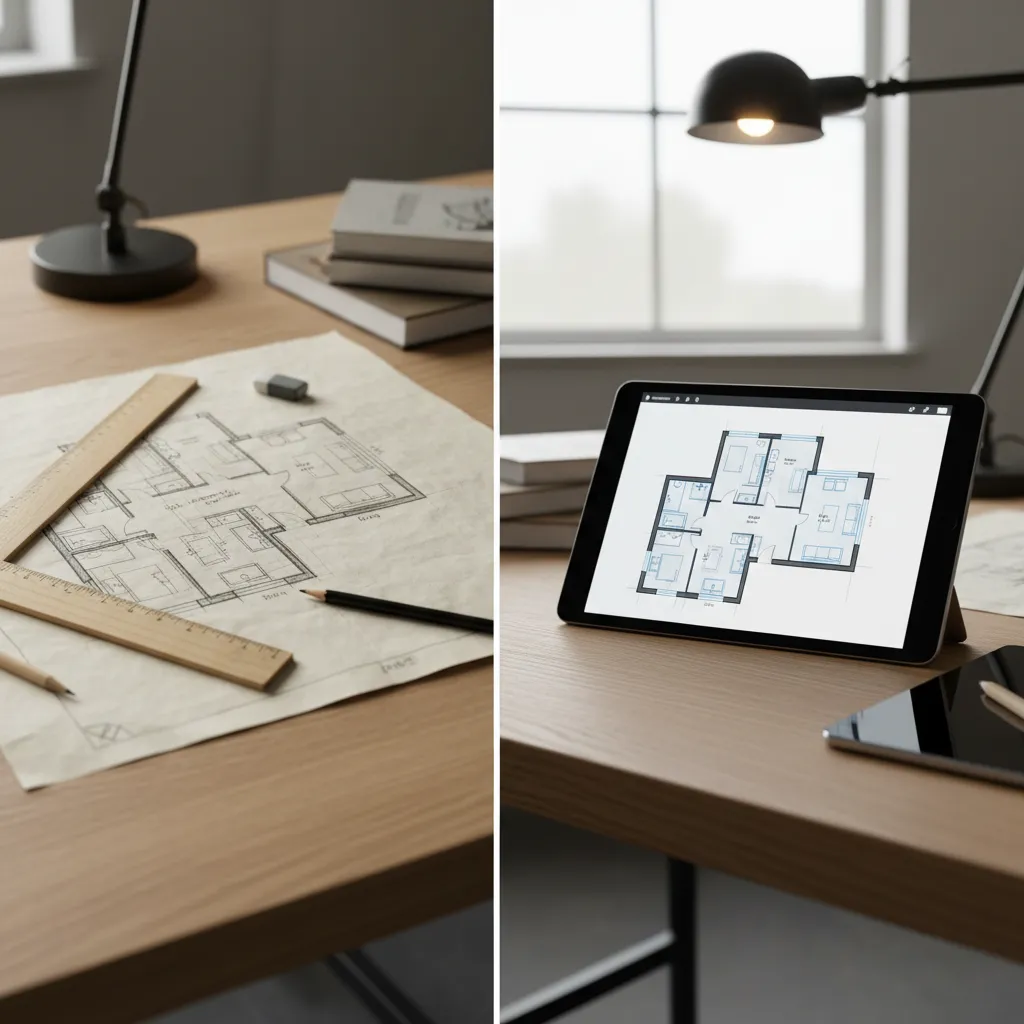 Comparison of rough sketch floor plan and refined digital floor plan layout