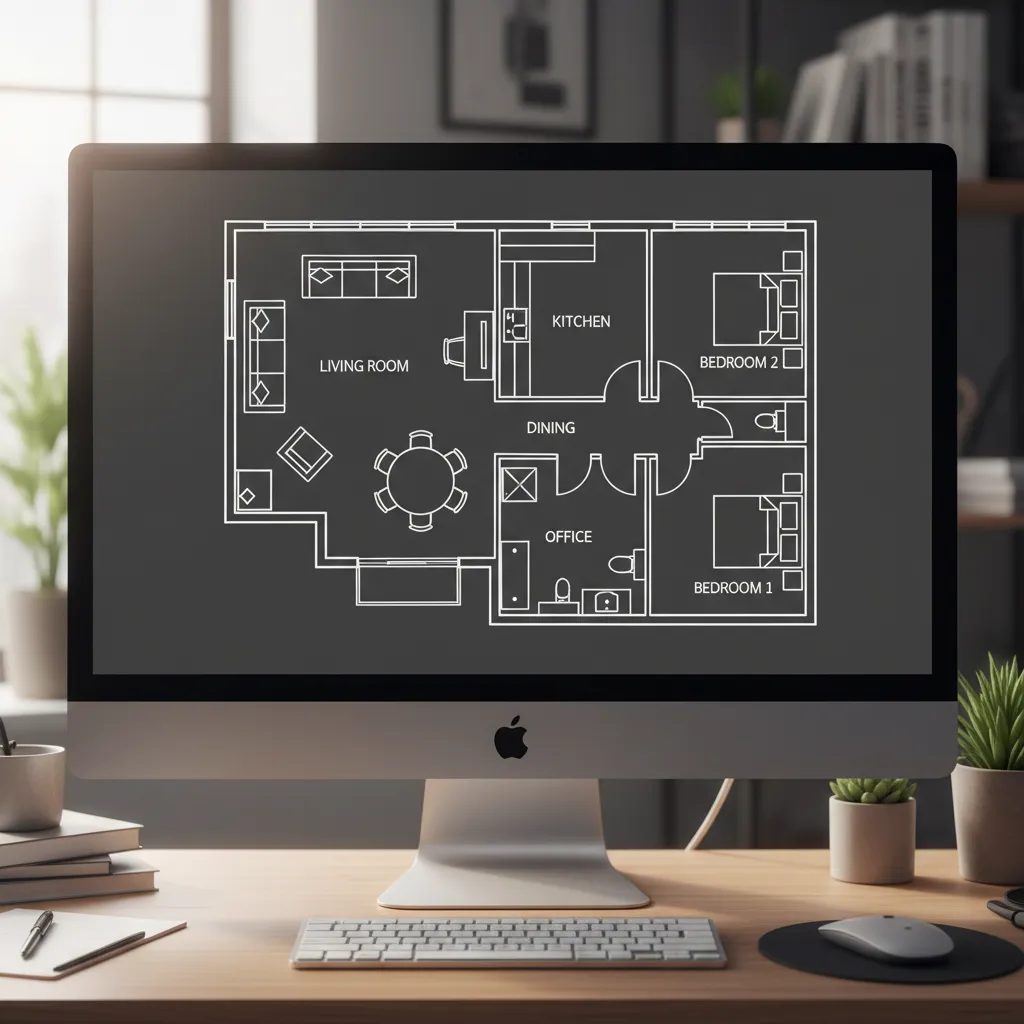 Plano digital de una vivienda con habitaciones organizadas