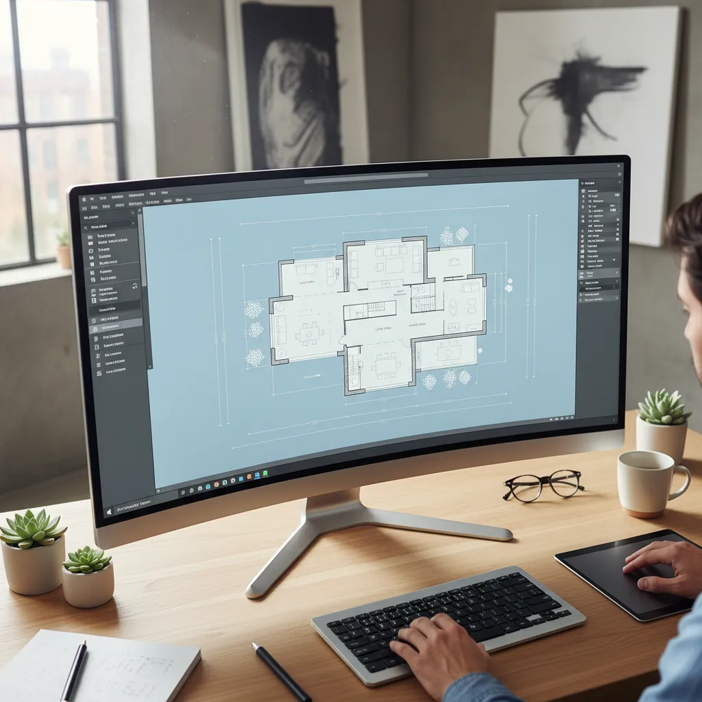 Plano digital de una casa siendo editado en software de diseño