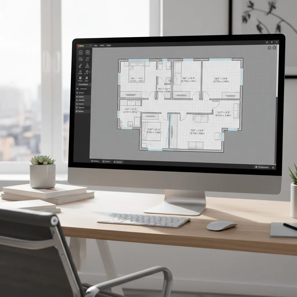 digital floor plan being created in interior design software
