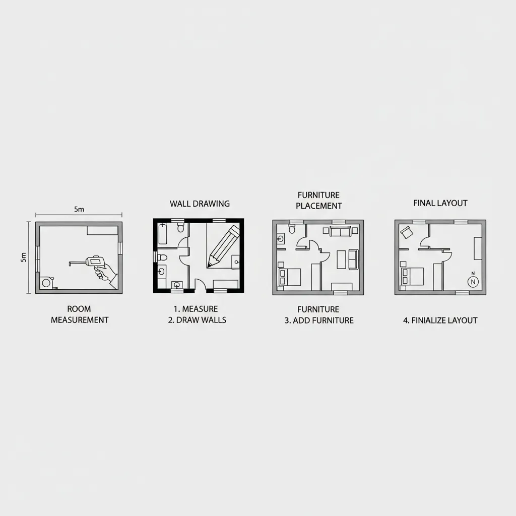 step by step process creating a digital floor plan layout