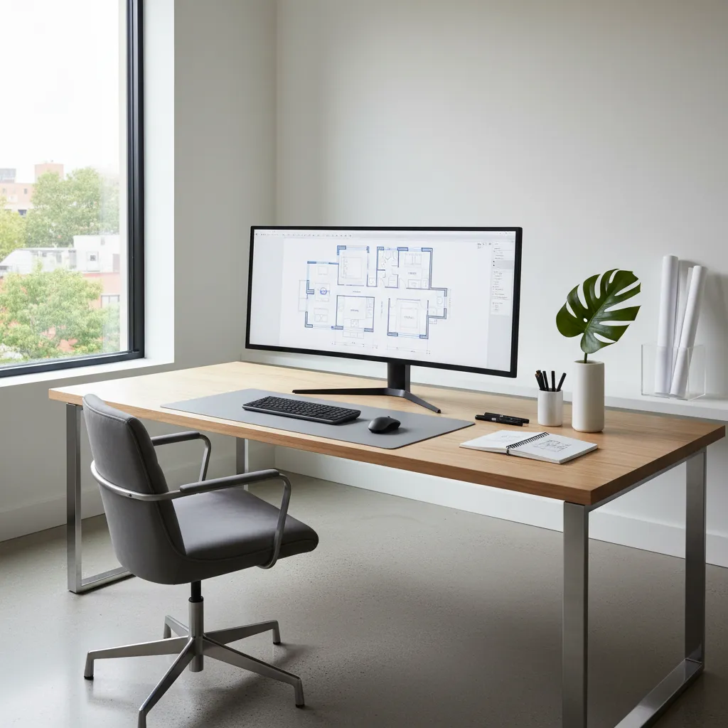 designer working on digital floor plan layout on large screen