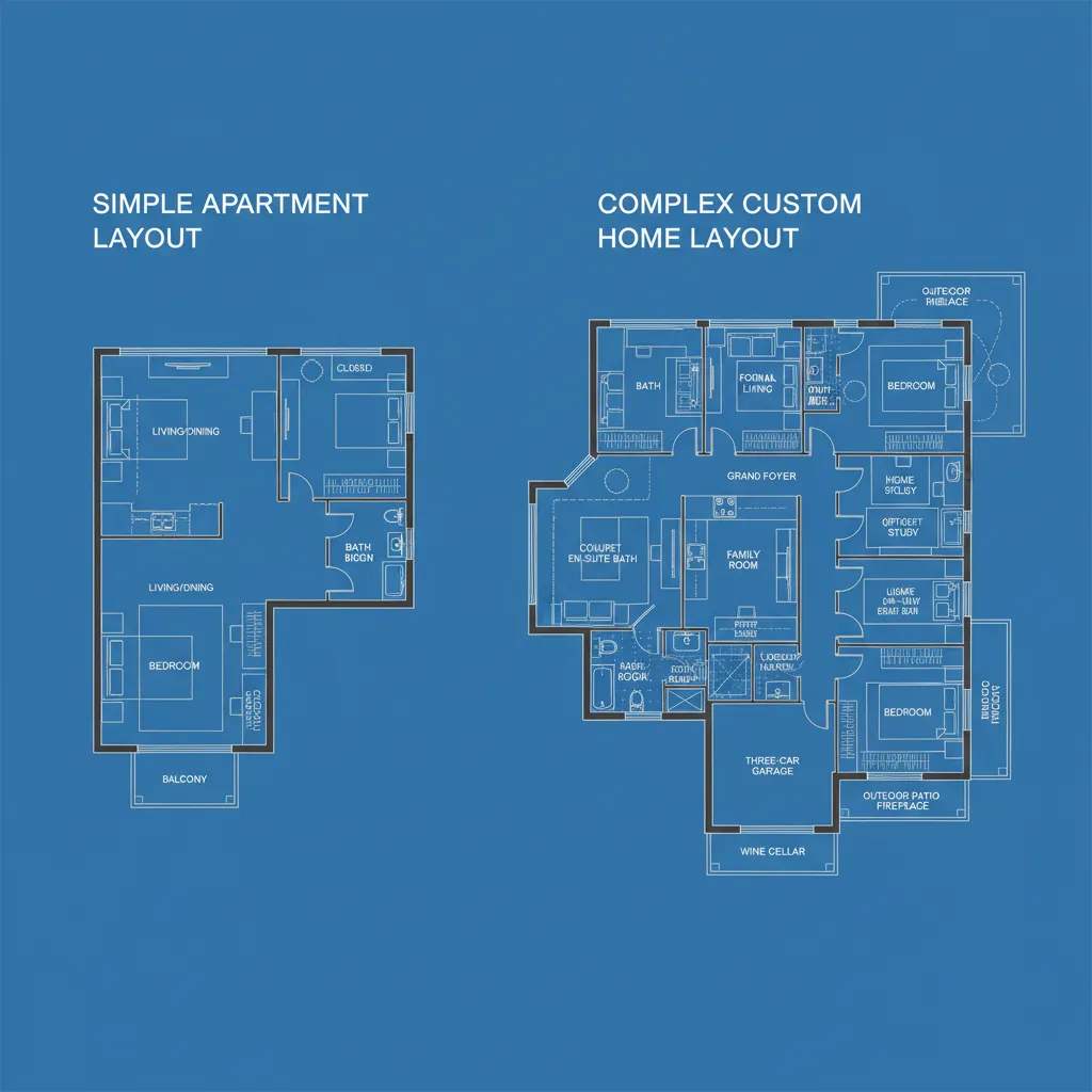 comparison of simple vs complex residential floor plan layouts