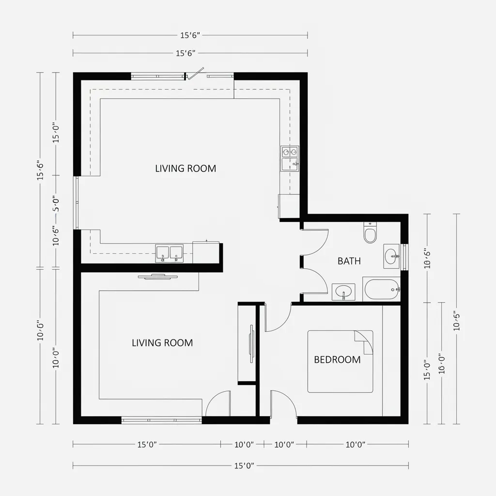 close view of architectural floor plan showing walls doors and measurements clearly
