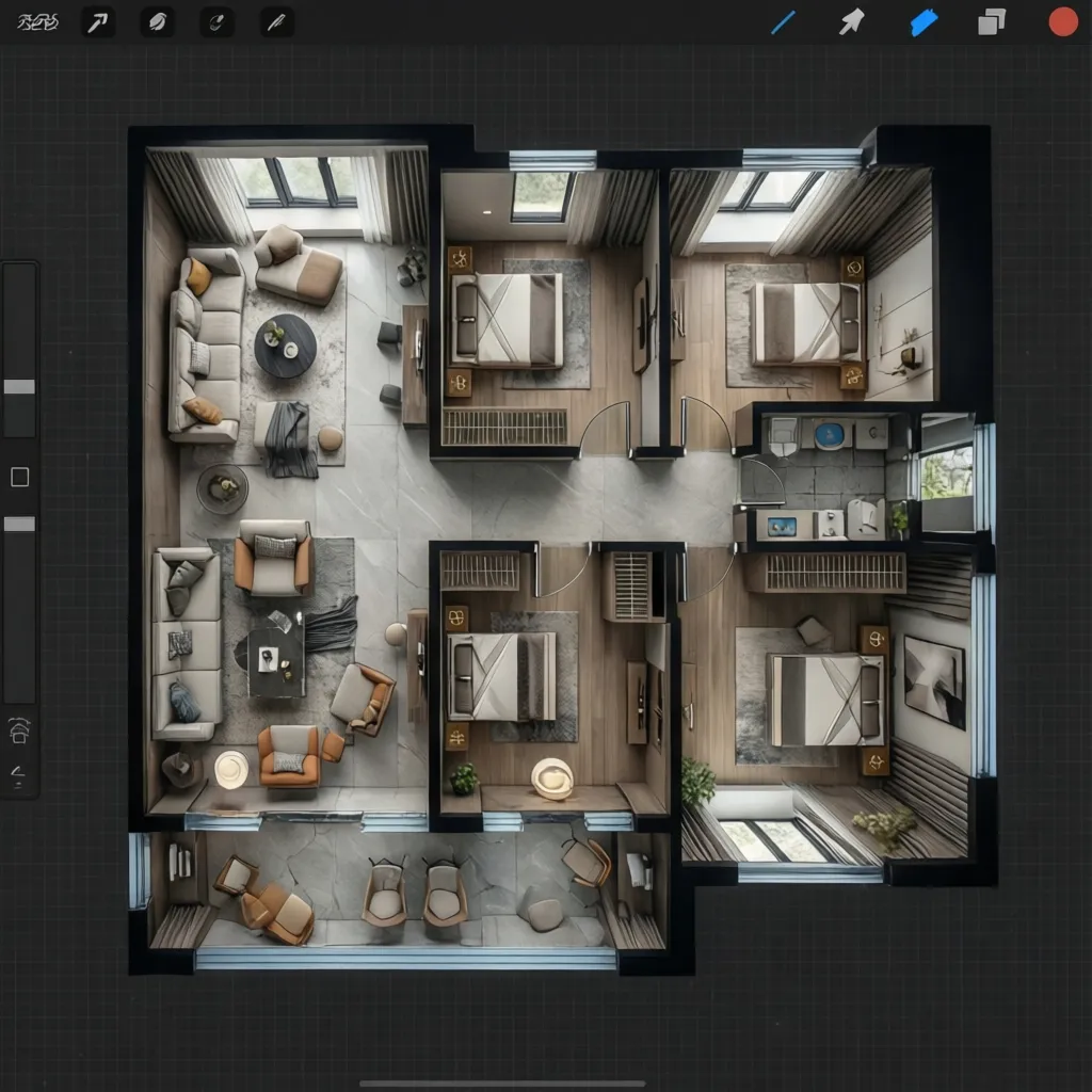 Comparison of digital floor plan dimensions with room layout visualization