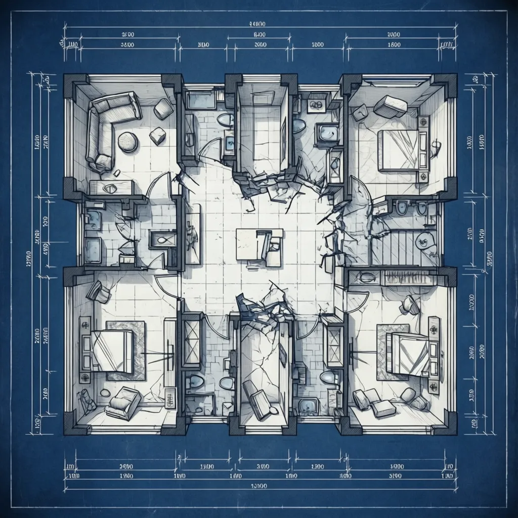 Architectural dimension hierarchy showing openings walls and overall building dimensions