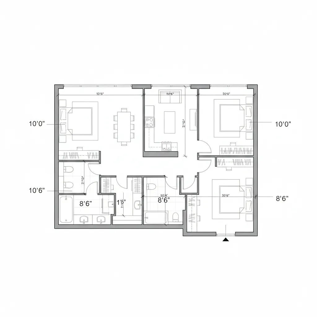 Example architectural floor plan with dimension notation like 10 feet 6 inches