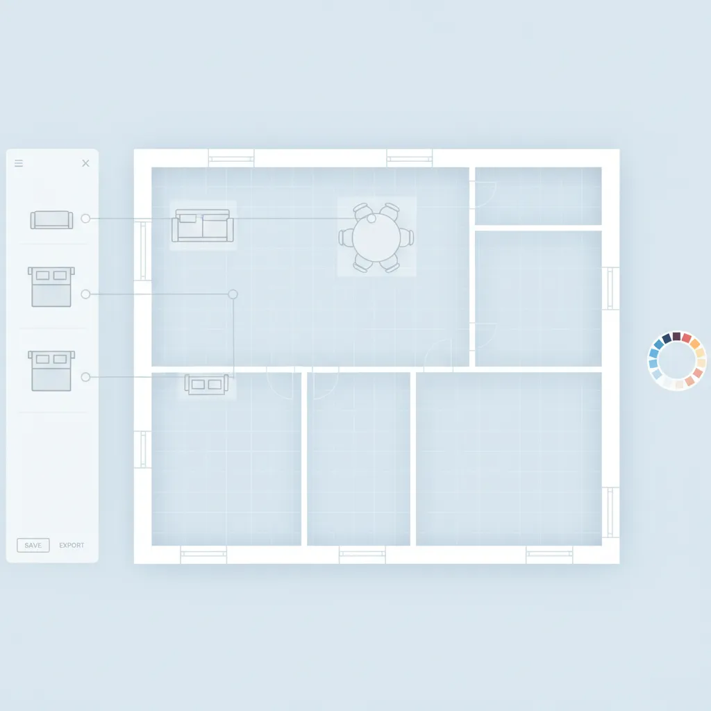 Digital floor plan with drag and drop furniture layout