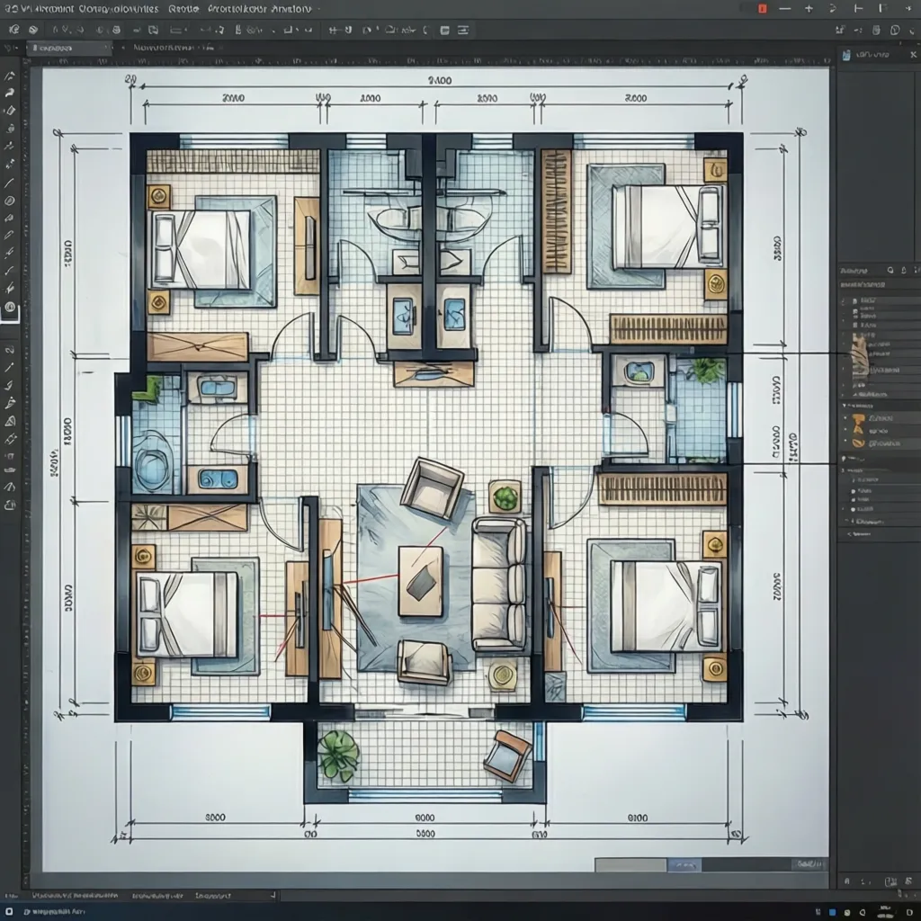 Floor plan editor grid with zoom and snap alignment guides