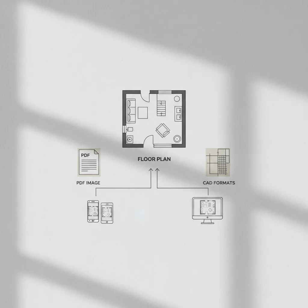 diagram showing floor plan export formats like PDF image and CAD