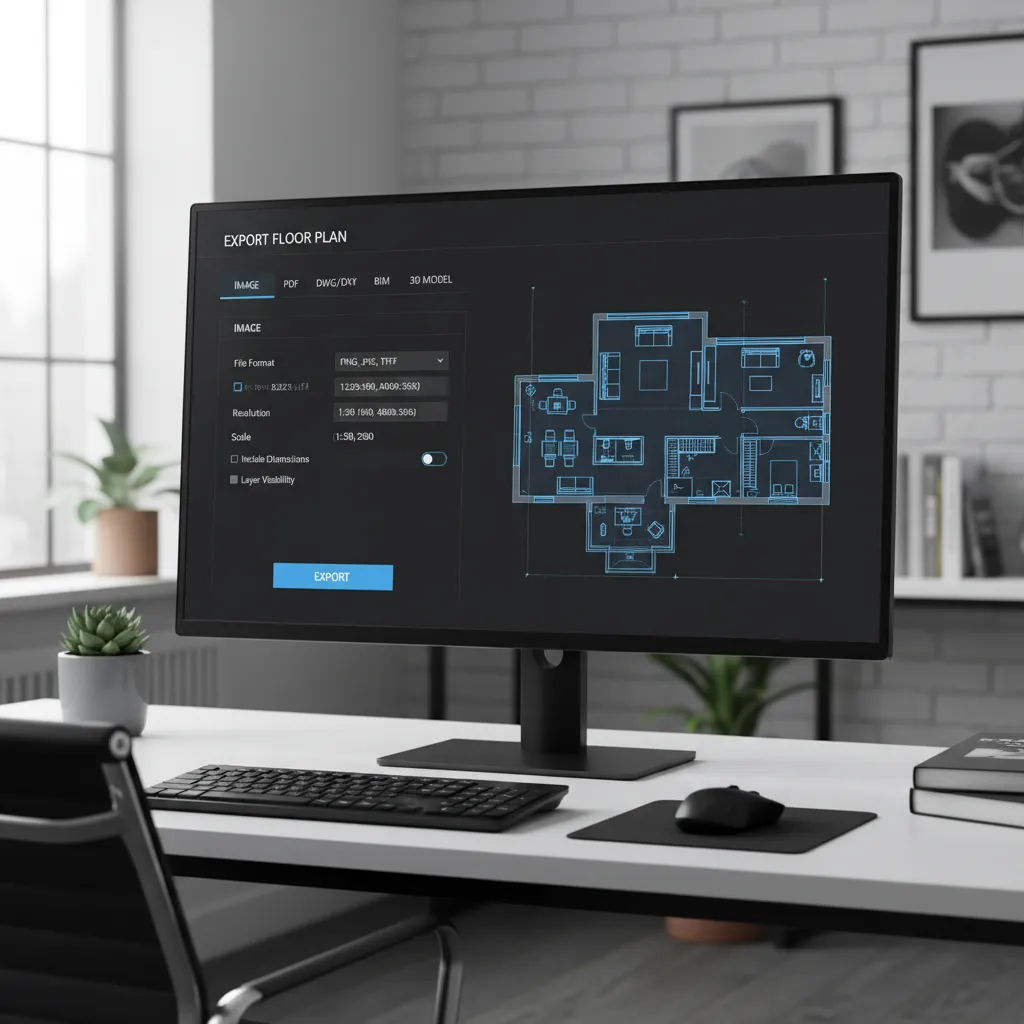 Floor plan software export settings window showing file format options