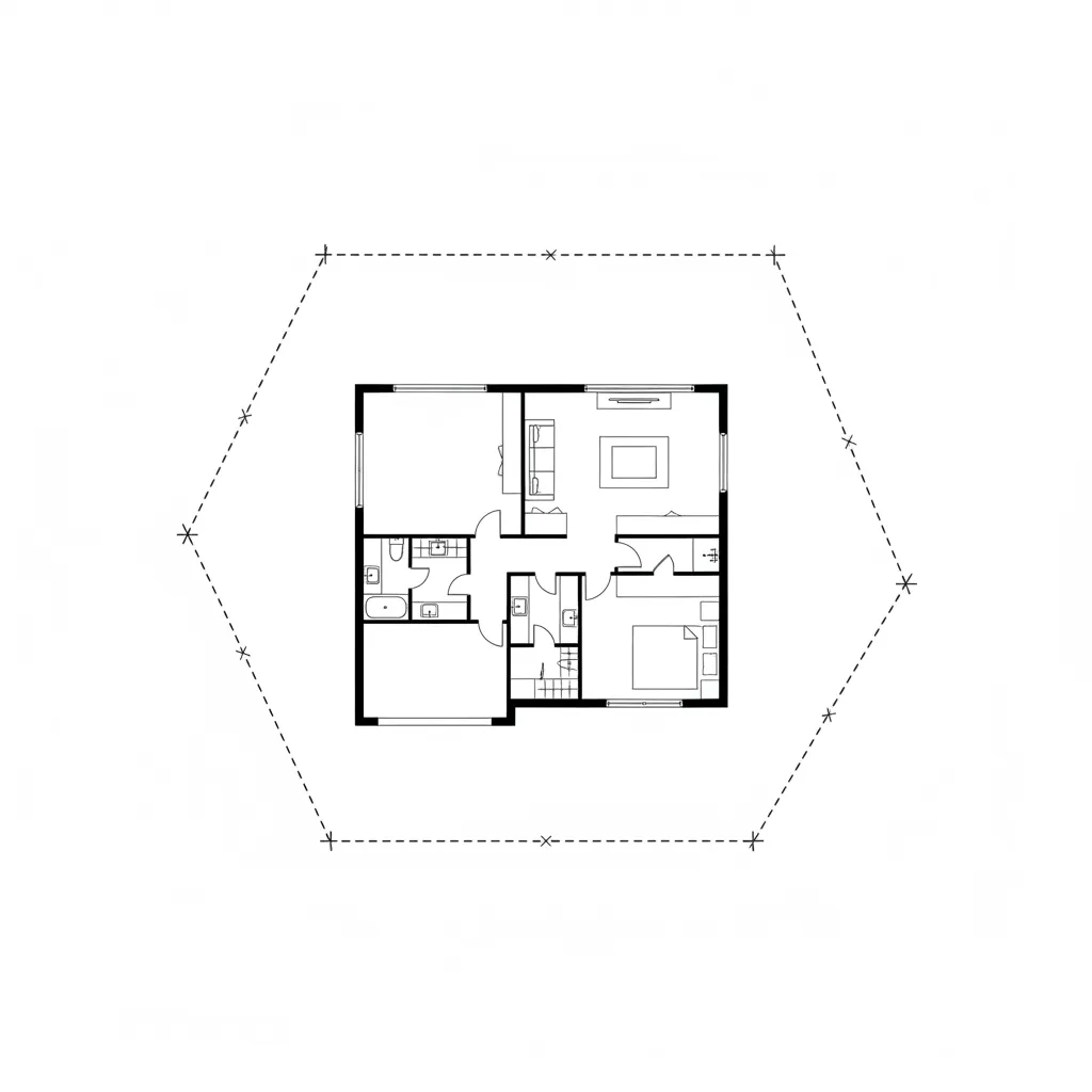 Floor plan diagram showing fence boundary lines around a residential property