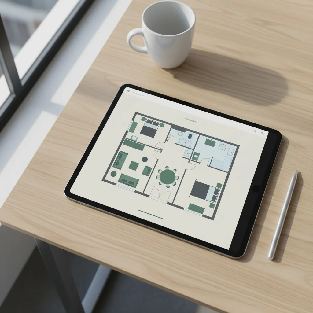 Digital floor plan showing furniture arrangement inside a room planning app