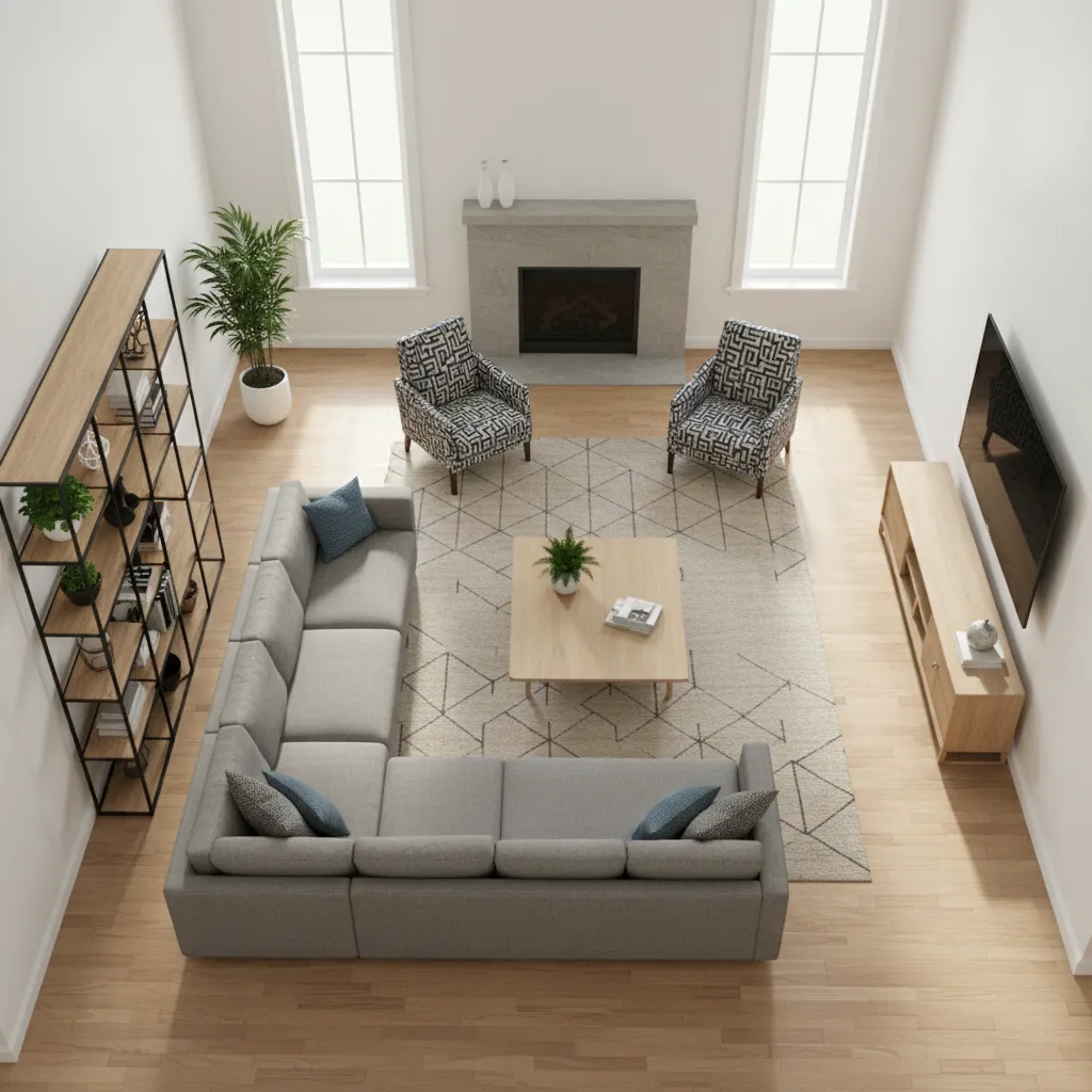 interior floor plan with furniture placement and spatial layout planning
