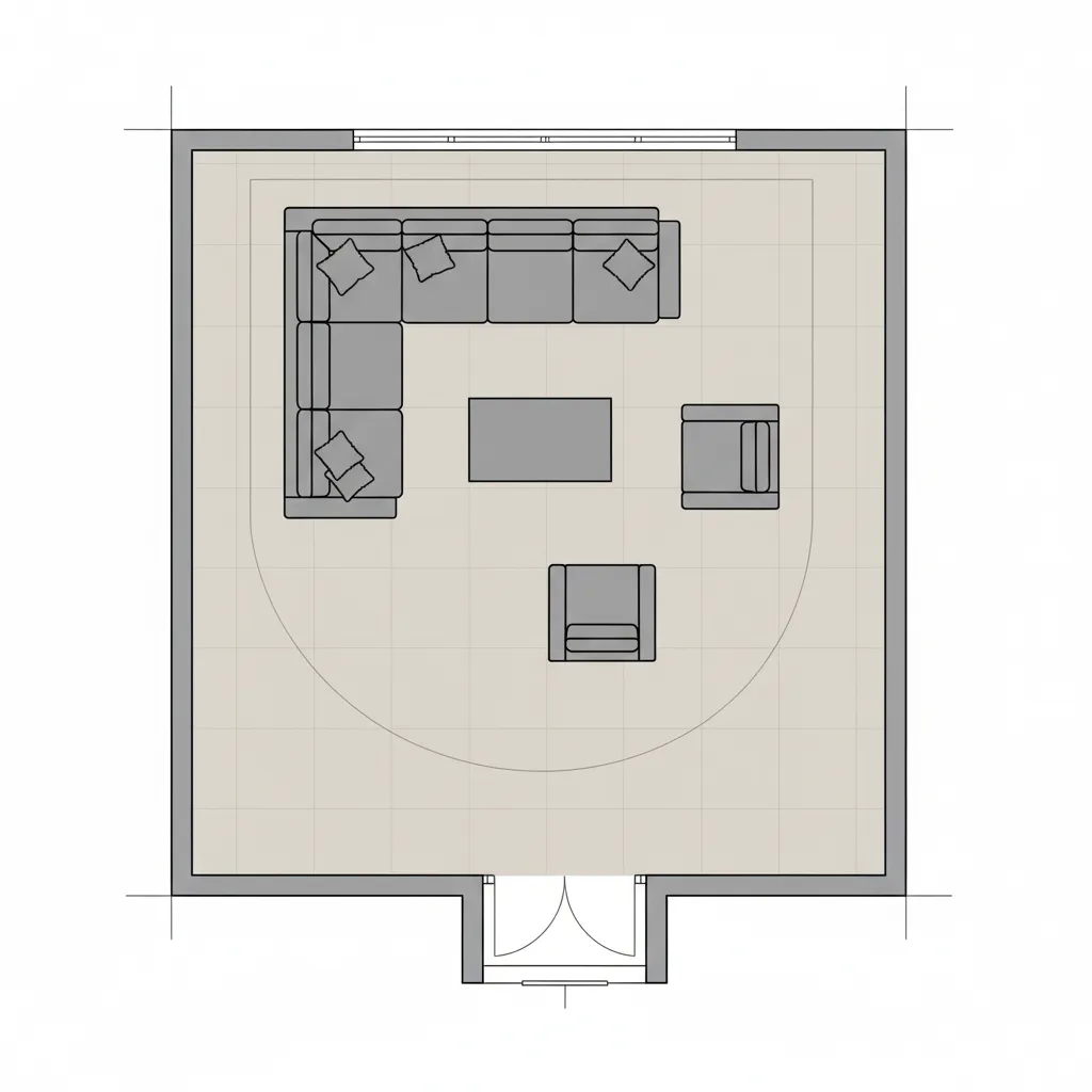 2D floor plan showing furniture placement and walking space