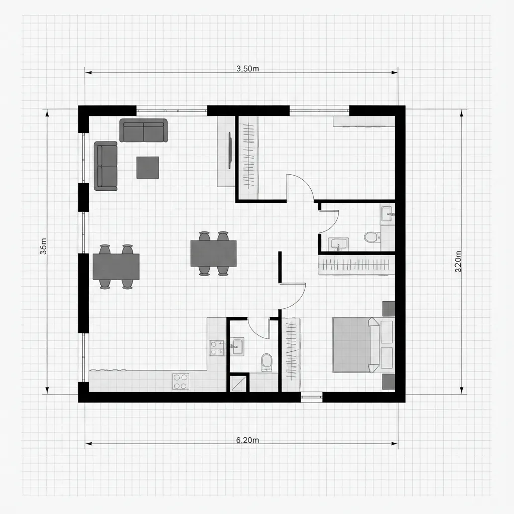 Architectural grid system used to scale a floor plan drawing