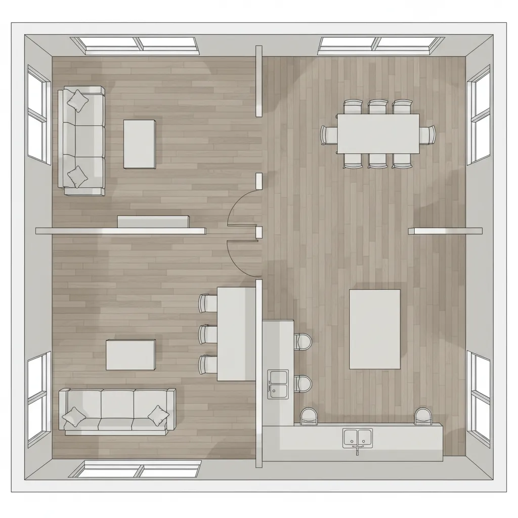 floor plan diagram comparing two hardwood flooring direction layouts