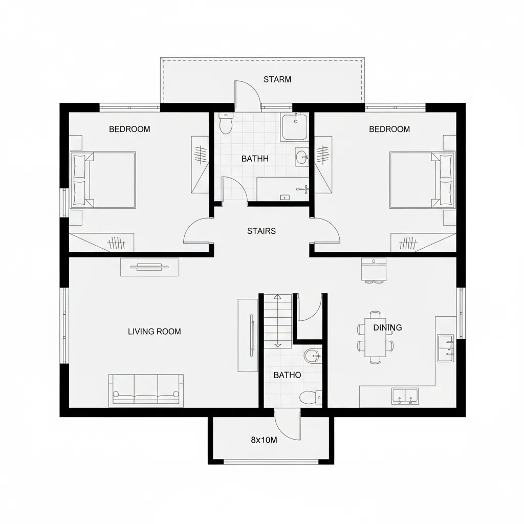 Mặt bằng bố trí nhà 2 tầng 8x10m