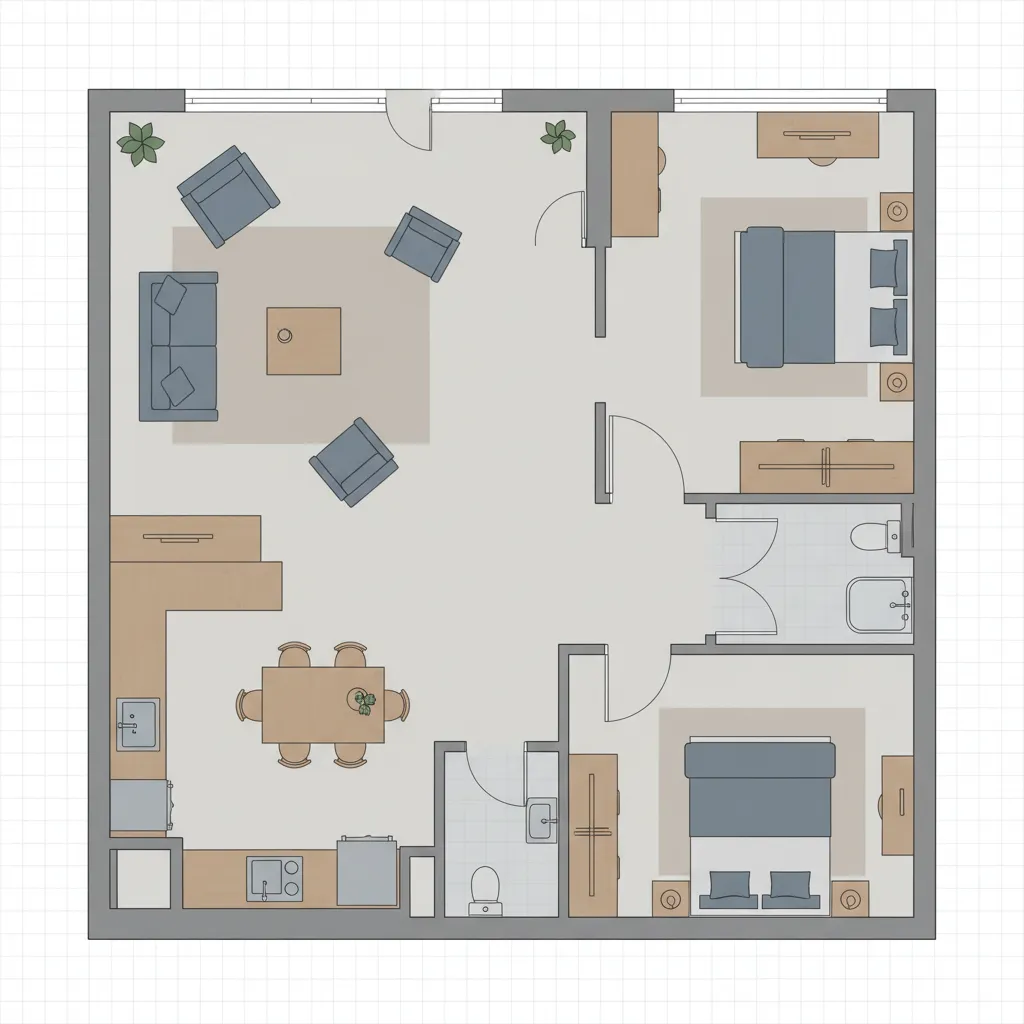 Clean digital floor plan layout with labeled rooms and furniture placement