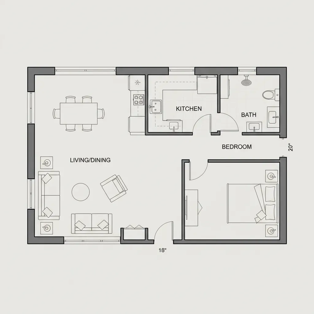 2D digital floor plan layout with labeled rooms and furniture placement