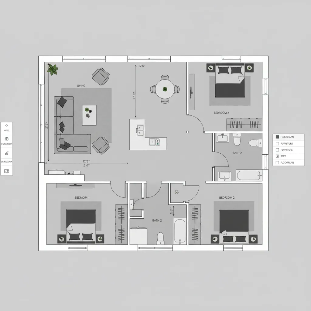 Digital floor plan layout created with interior design software