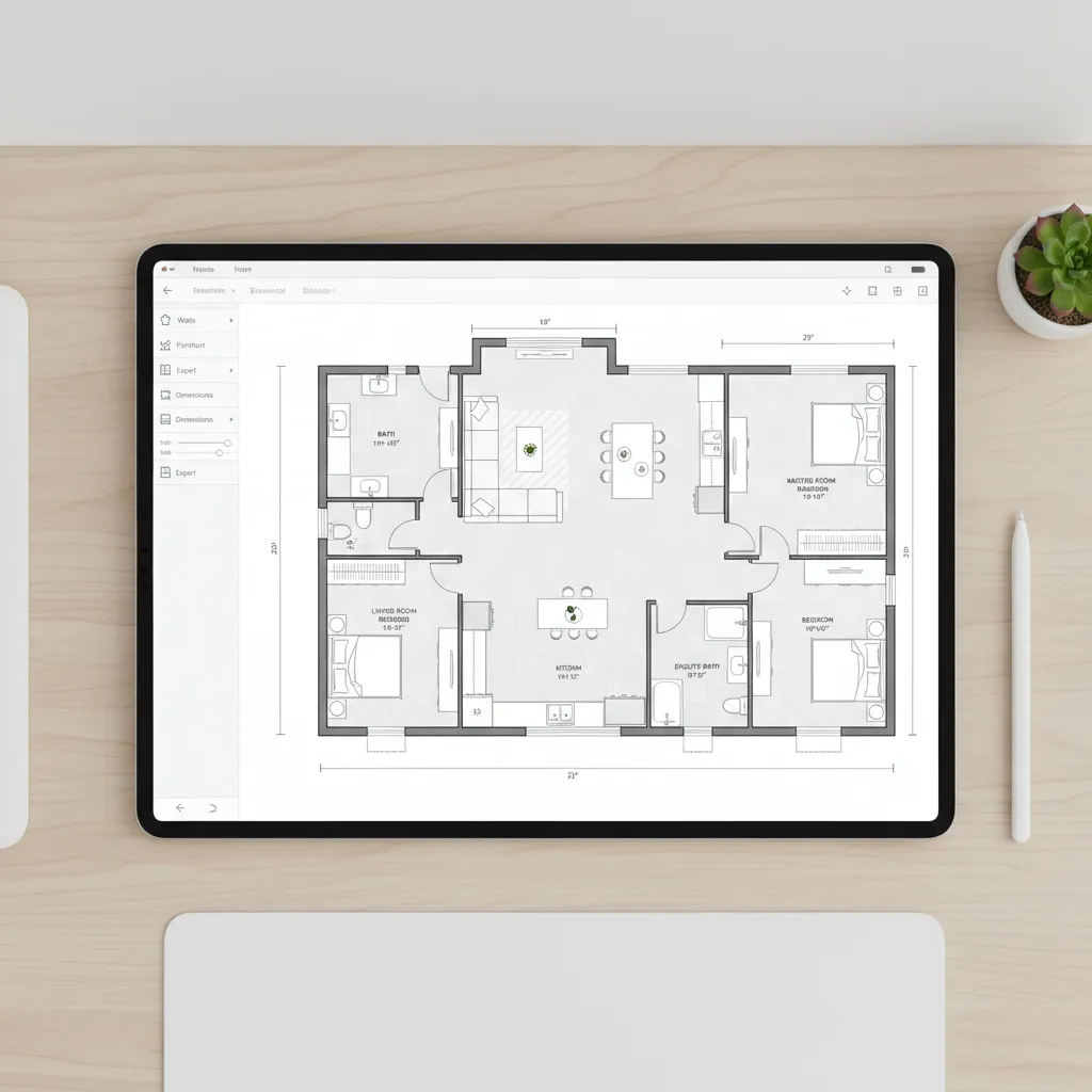 Digital floor plan layout being edited in home design planning software