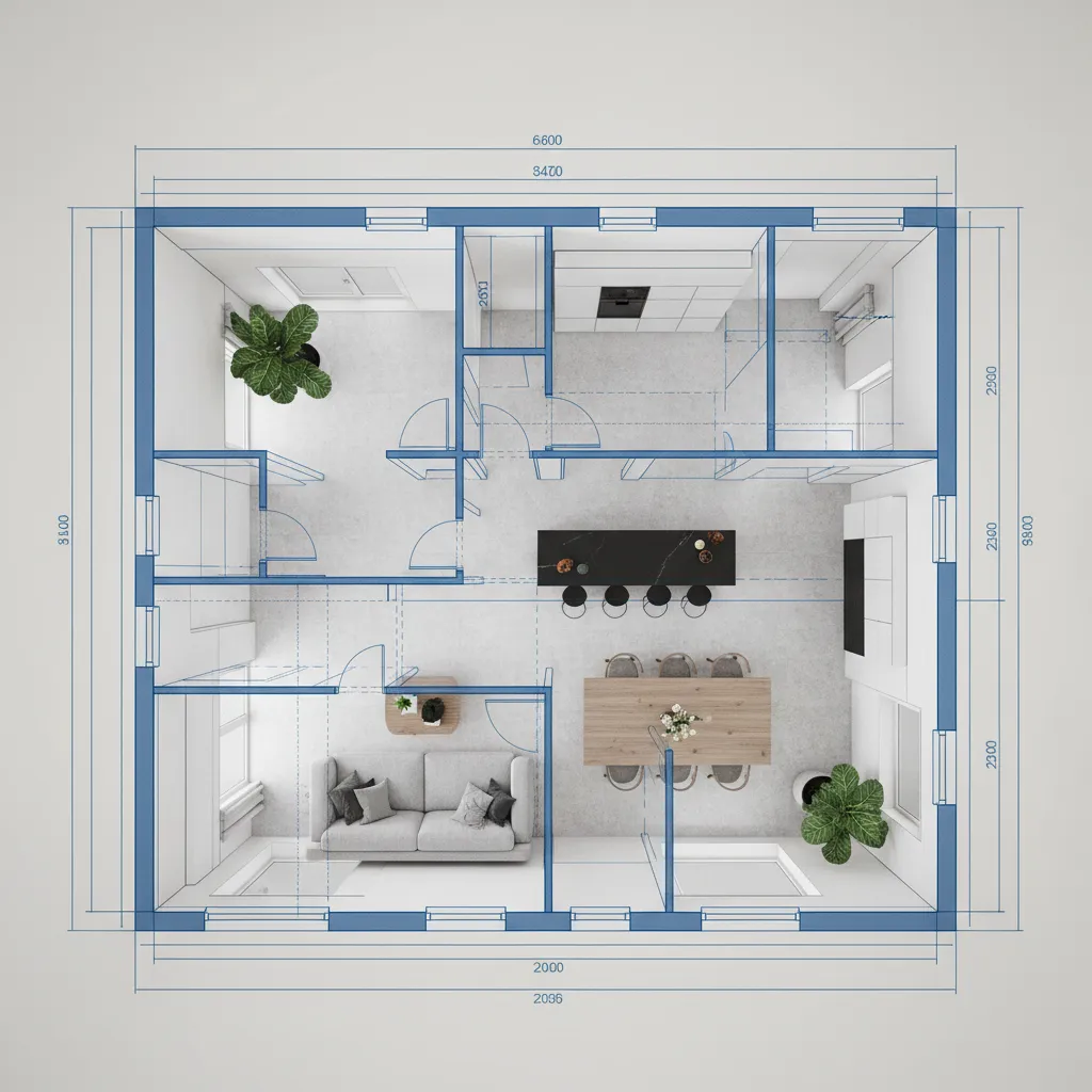 Architectural floor plan overlay showing mismatch with actual wall layout