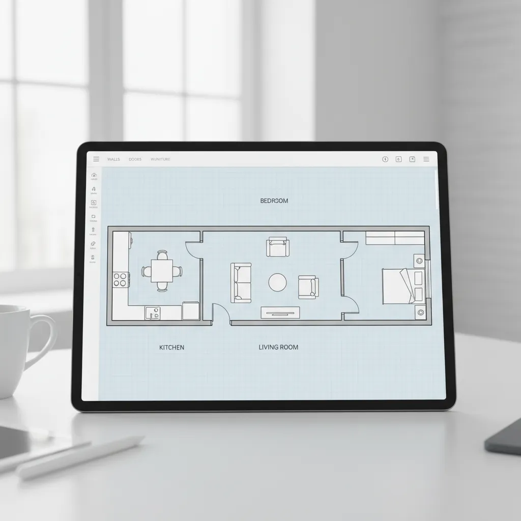 Online floor plan editor showing walls rooms and furniture placement