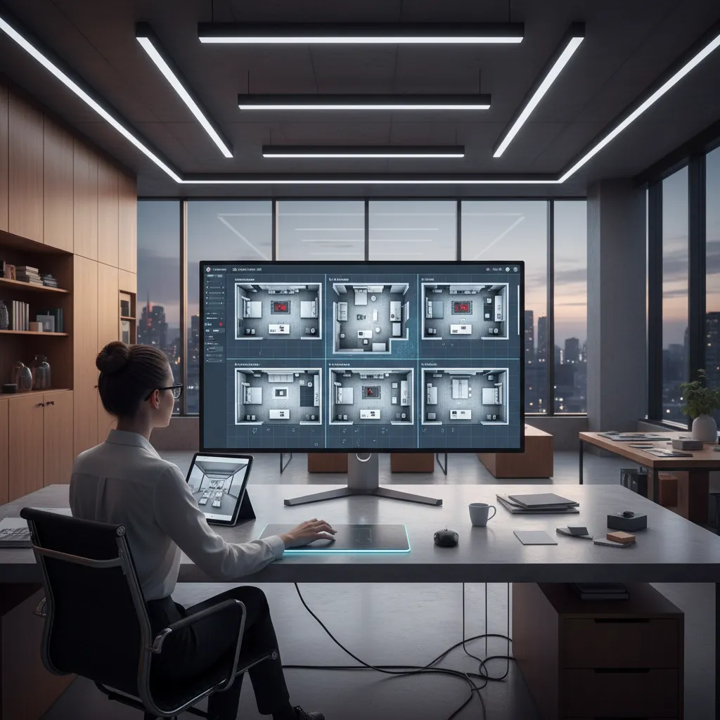 Interior designer experimenting with digital room layouts before finalizing CAD floor plan