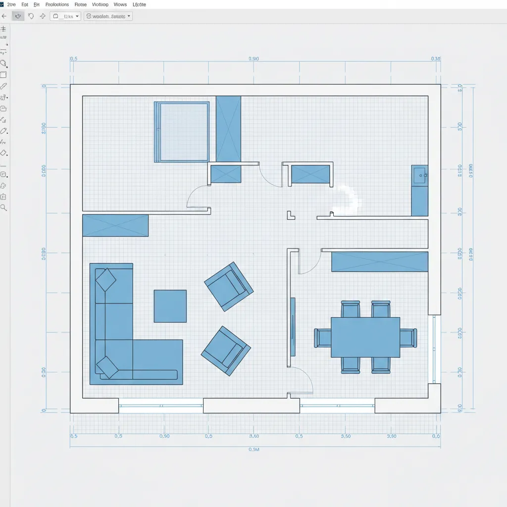 Digital floor plan layout showing furniture blocks and room measurements