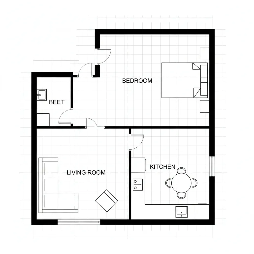 2D floor plan grid showing room layout measurements