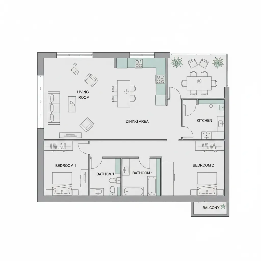 Simple floor plan layout created in beginner interior design software