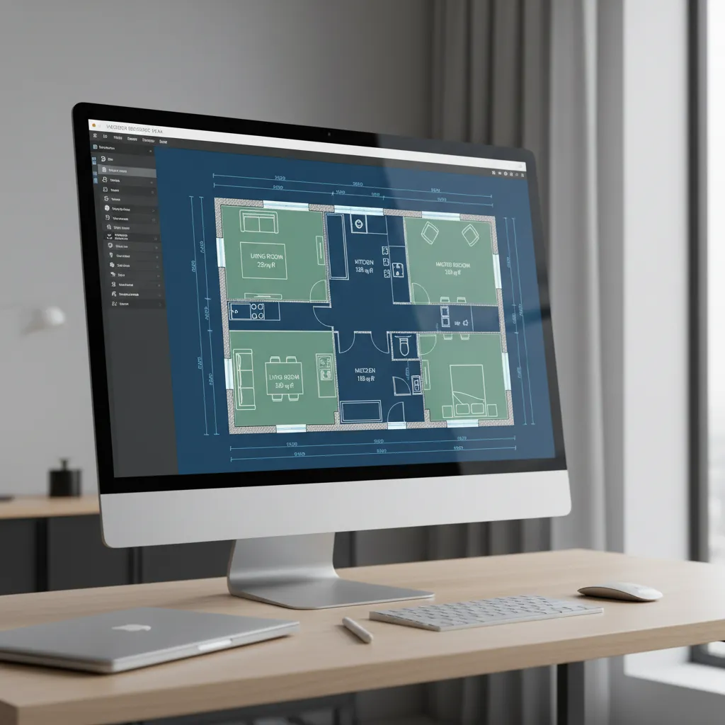 Digital floor plan with measurement lines and calculated room areas