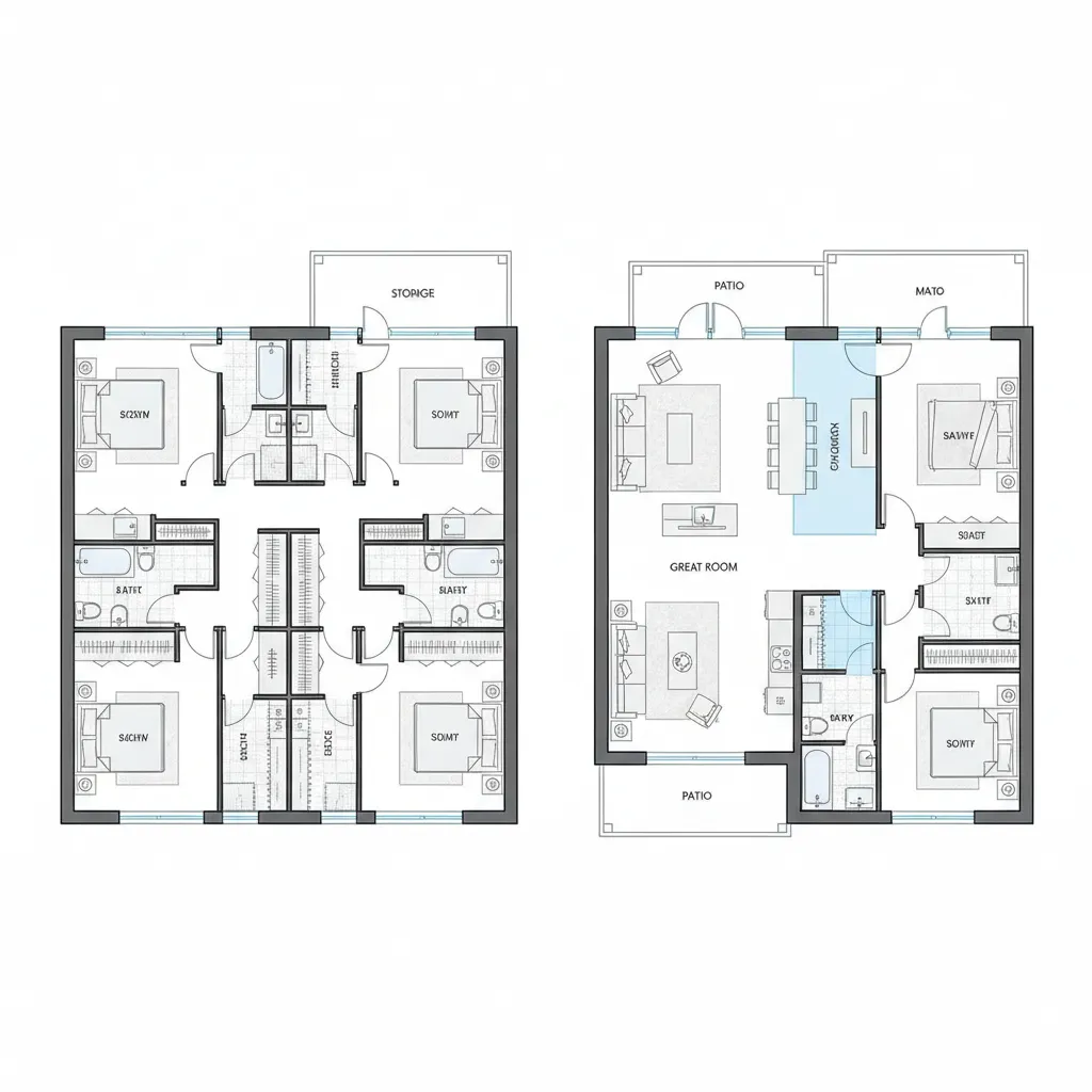 Comparison of poor and well designed house floor plan layouts