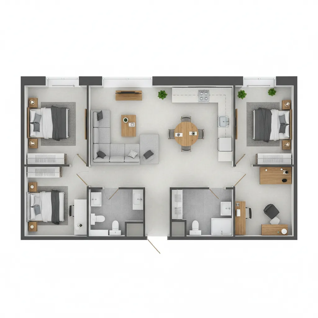 2D floor plan layout showing furniture placement and room zones