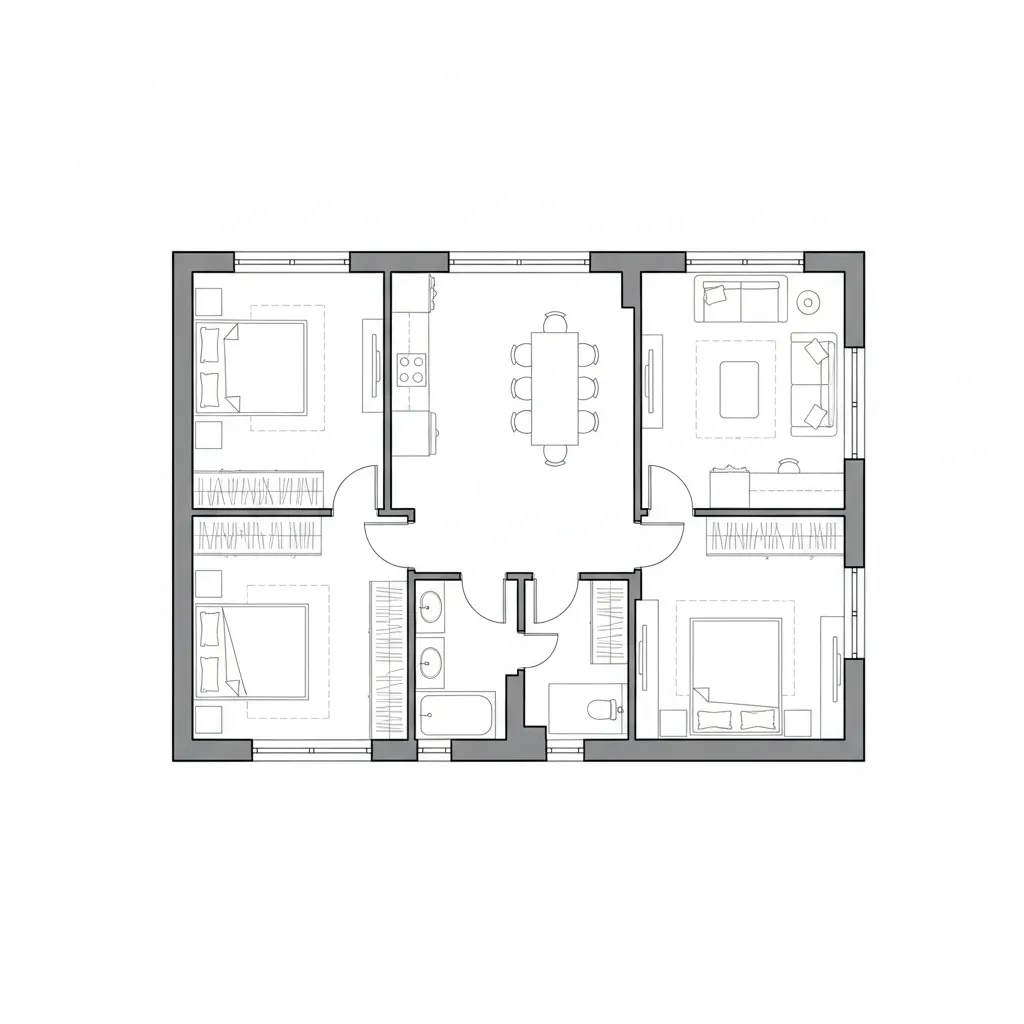 Diagram showing architectural floor plan line weight hierarchy for walls furniture and details