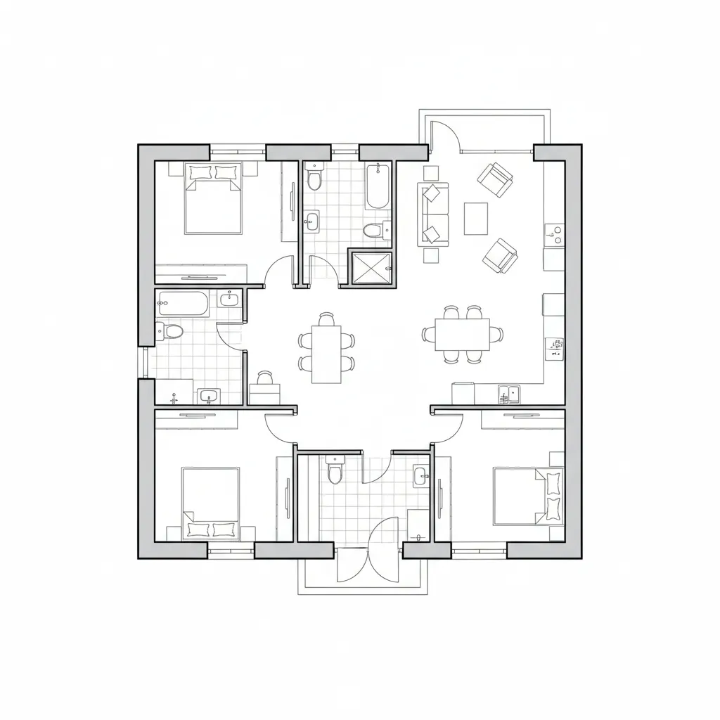 Diagram showing line weight hierarchy for architectural floor plans