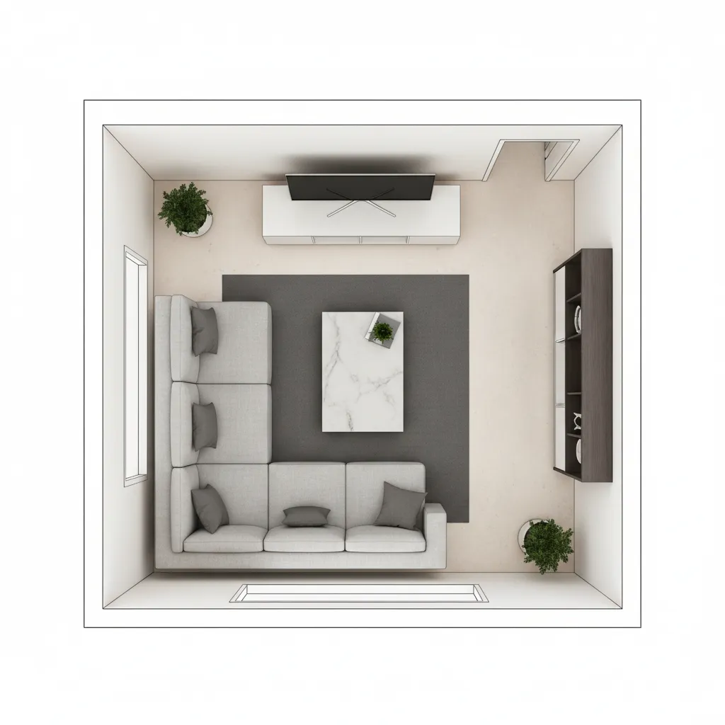 Digital living room floor plan layout created with a simple floor planning tool