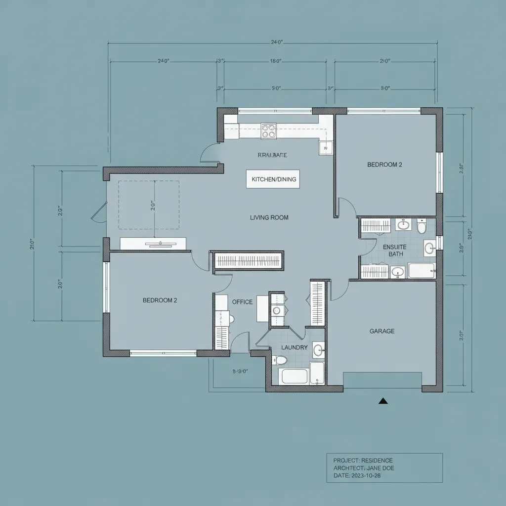 Architectural floor plan showing wall dimensions and room measurements