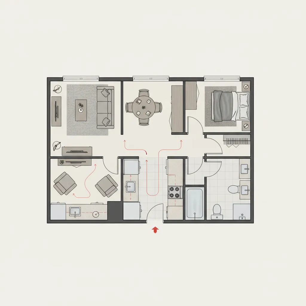 example of poor furniture clearance in auto generated floor plan layout