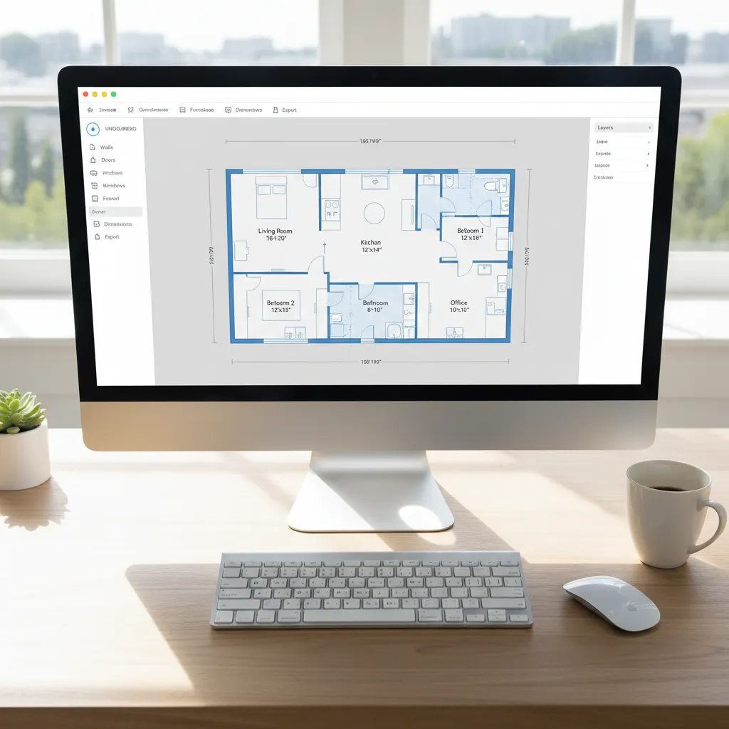 Plano digital de una vivienda siendo editado en una herramienta online