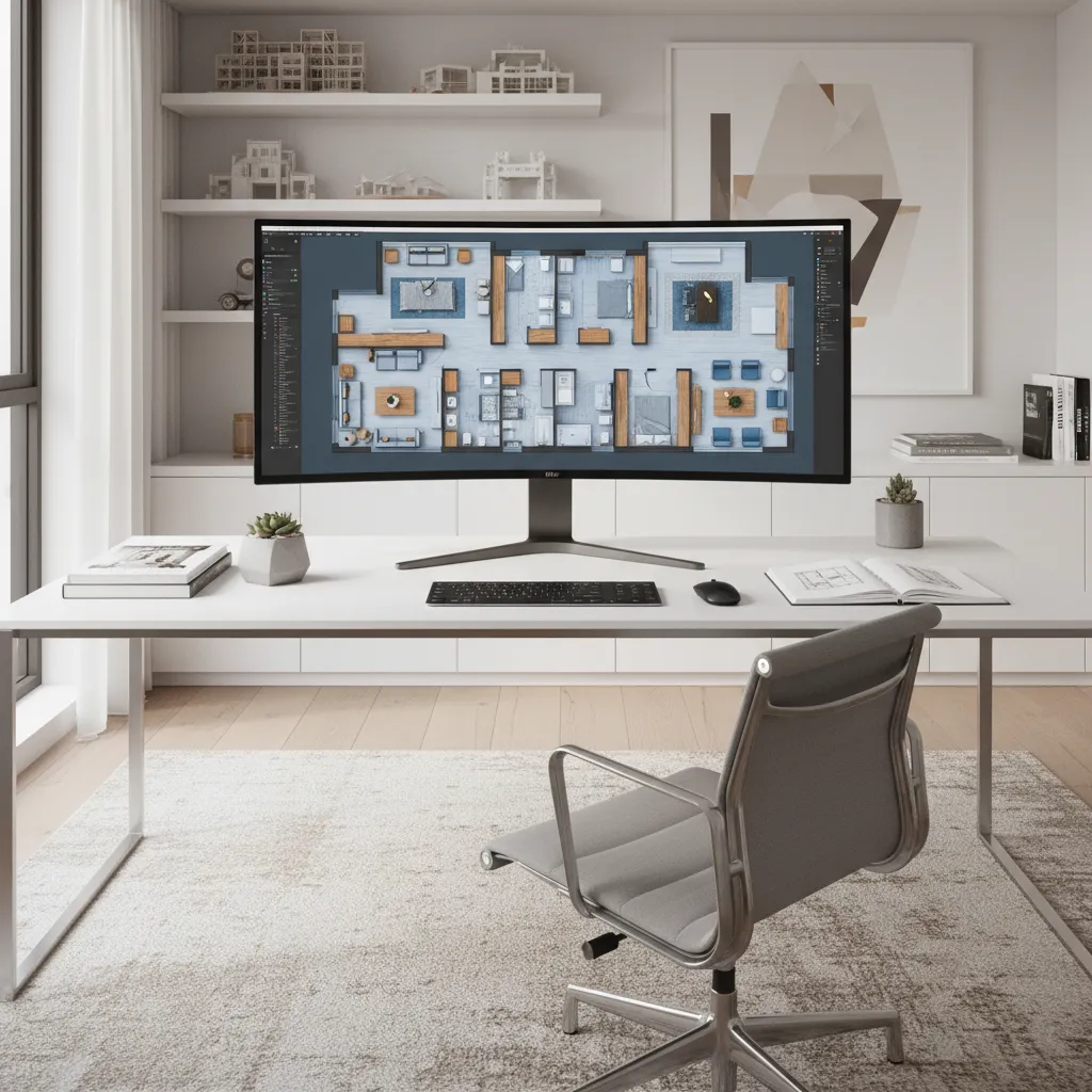 designer reviewing digital floor plan before printing