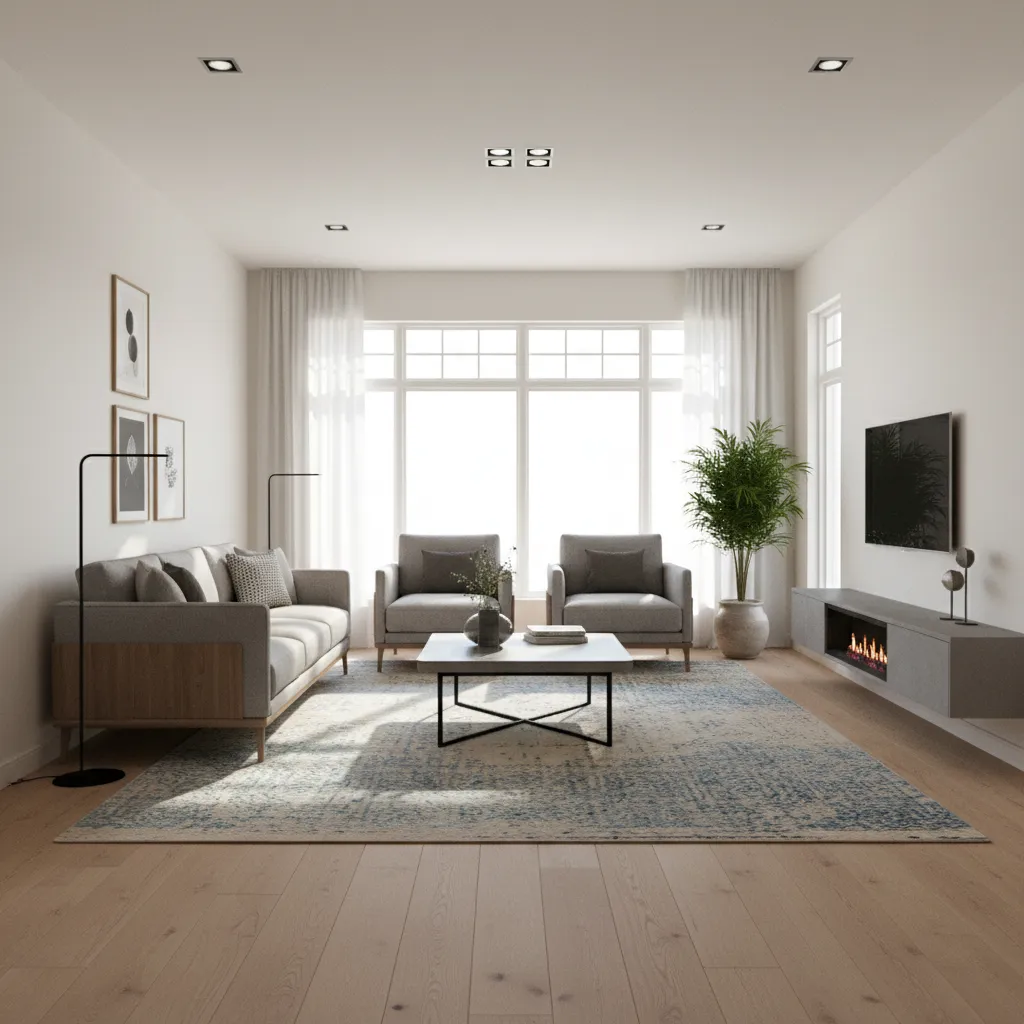 3D interior floor plan render showing lighting imbalance example
