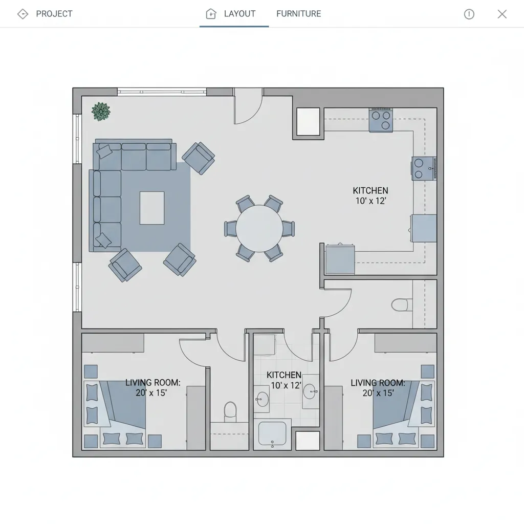 digital floor plan layout with furniture placement