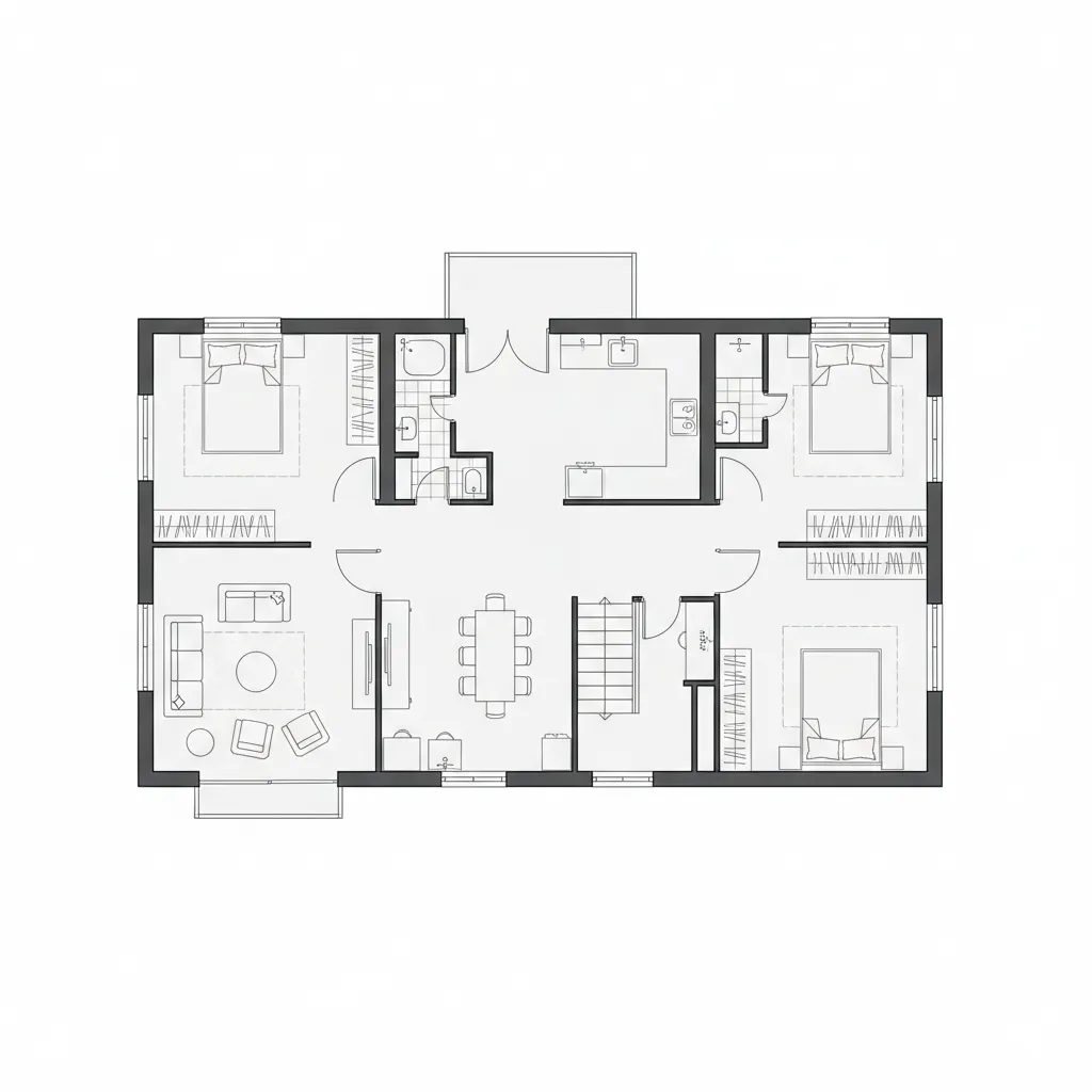 Ilustrasi denah rumah dua lantai ukuran 9x15